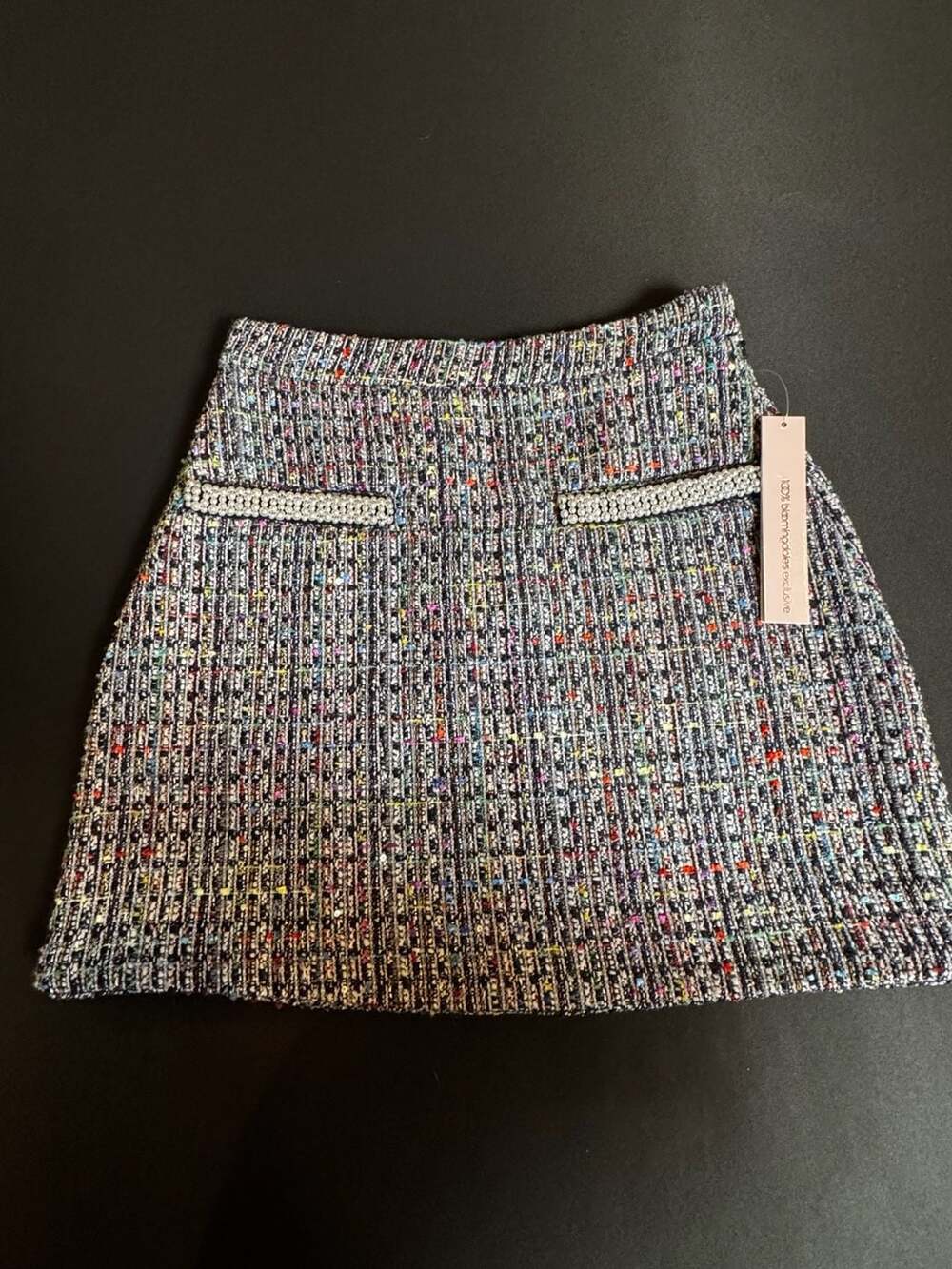 AQUA Bloomingdales Exclusive Multicolored Tweed Mini Skirt w/ Faux Pearl Detail